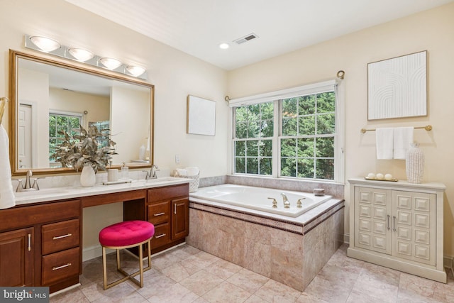 1508 Cornerstone Ct, Crownsville, MD 21032 - full bath with double vanity, a garden tub, tile patterned flooring, and recessed lighting