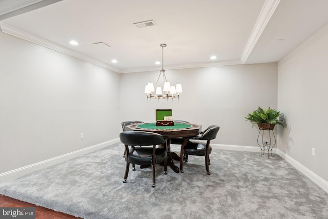 1508 Cornerstone Ct, Crownsville, MD 21032 - dining space with carpet flooring, recessed lighting, crown molding, and a chandelier