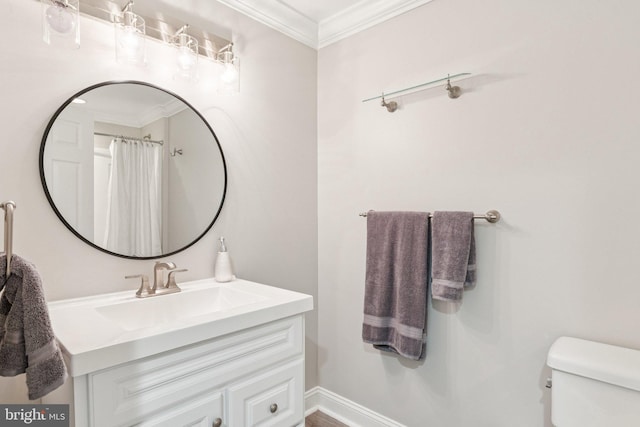 1508 Cornerstone Ct, Crownsville, MD 21032 - bathroom with ornamental molding, vanity, and curtained shower