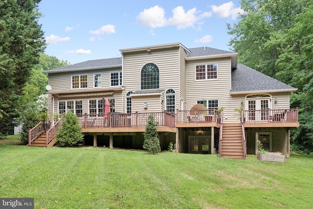 1508 Cornerstone Ct, Crownsville, MD 21032 - rear view of house with stairway, a deck, a lawn, and a shingled roof