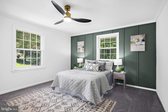 1013 Roxleigh Rd, Baltimore, MD 21286 - bedroom featuring dark colored carpet, crown molding, and ceiling fan