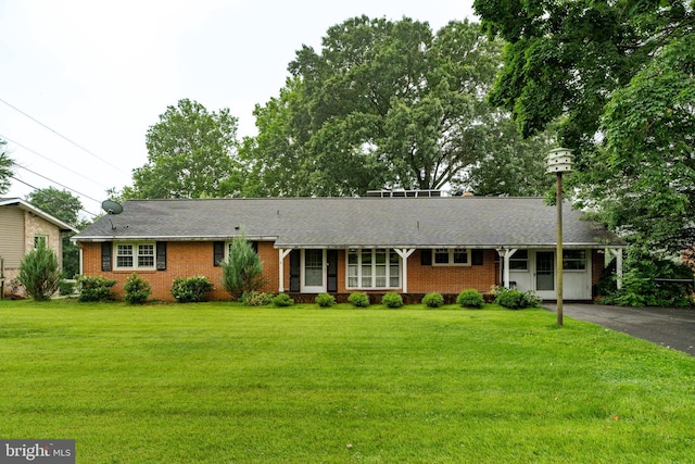 60 Ridge View Dr, Leola, PA 17540 - ranch-style house featuring brick siding, a front lawn, driveway, and roof with shingles
