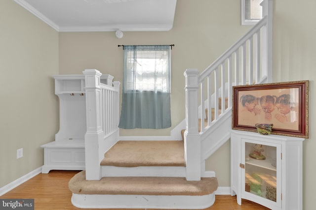 370 Nicholson Rd, Baltimore, MD 21221 - staircase featuring wood finished floors and ornamental molding
