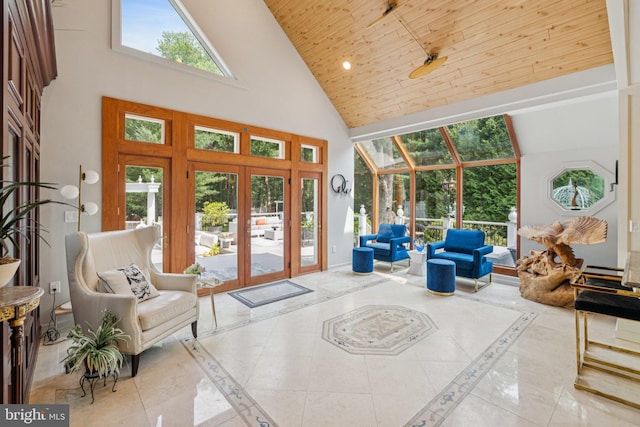 423 Seneca Rd, Great Falls, VA 22066 - sunroom / solarium featuring french doors, an outdoor hangout area, and lofted ceiling