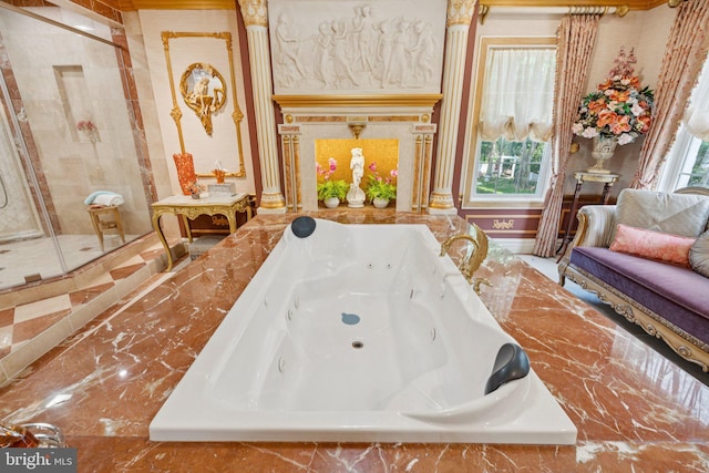 423 Seneca Rd, Great Falls, VA 22066 - bathroom with a shower stall and a whirlpool tub