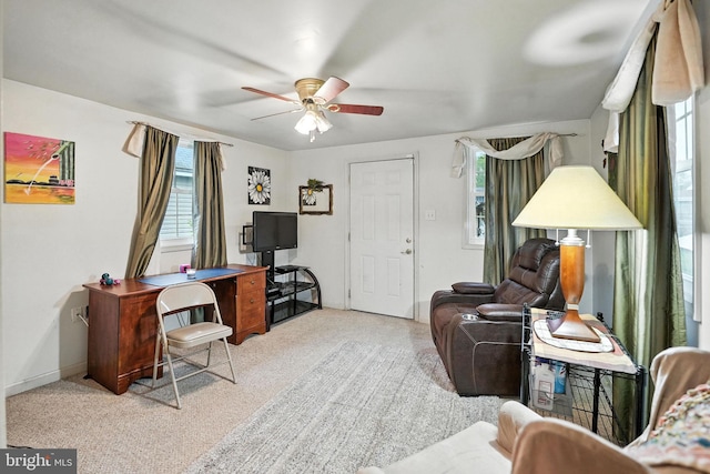 2205 Culpeper Dr, Woodbridge, VA 22191 - living room with ceiling fan, carpet floors, and an office area