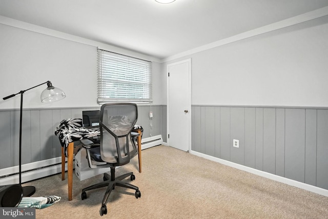 2205 Culpeper Dr, Woodbridge, VA 22191 - carpeted home office featuring wainscoting and a baseboard radiator
