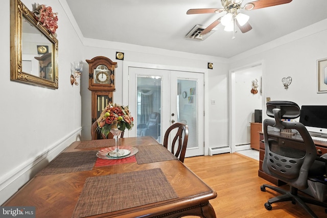 2205 Culpeper Dr, Woodbridge, VA 22191 - dining space with french doors, a ceiling fan, an office area, and light wood-type flooring