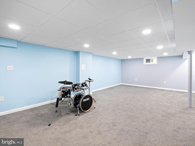 110 Wembley Rd, Wilmington, DE 19808 - recreation room with carpet, a paneled ceiling, and recessed lighting