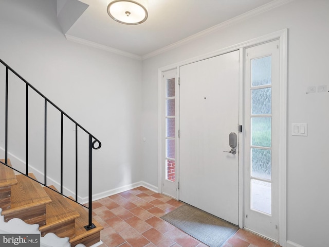 110 Wembley Rd, Wilmington, DE 19808 - foyer with stairway, ornamental molding, and stone finish flooring