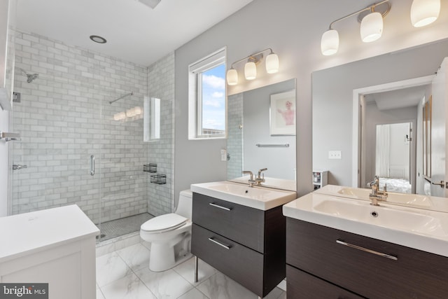 2228 Carpenter St, Philadelphia, PA 19146 - bathroom with two vanities, a shower stall, and marble finish floors