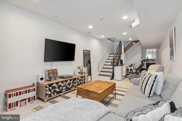 2228 Carpenter St, Philadelphia, PA 19146 - living room featuring stairway, recessed lighting, and tile patterned flooring