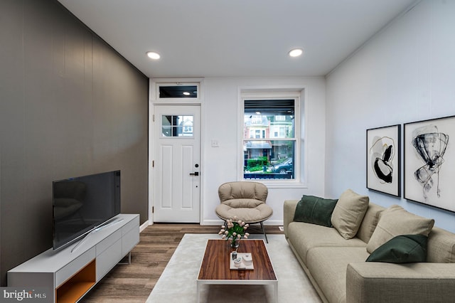 1354 Green St, Reading, PA 19604 - living room with wood finished floors and recessed lighting