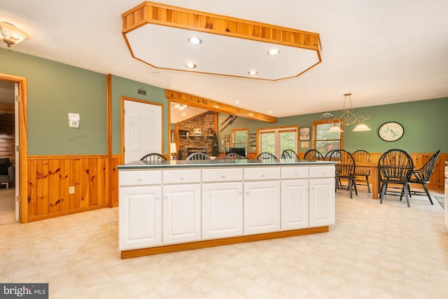 60 Barbaras Way, Mc Henry, MD 21541 - kitchen with white cabinetry, light floors, wainscoting, dark countertops, and recessed lighting