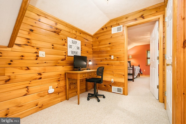 60 Barbaras Way, Mc Henry, MD 21541 - office area with lofted ceiling, carpet floors, and wood walls