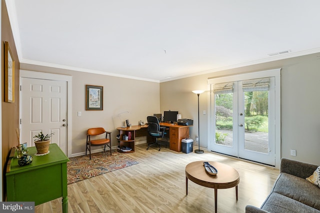 8615 Acorn Cir, Vienna, VA 22180 - home office featuring french doors, crown molding, and light wood-style floors