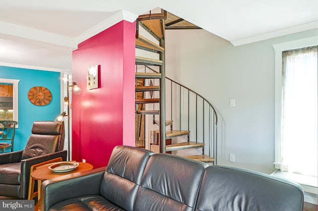 8615 Acorn Cir, Vienna, VA 22180 - living room featuring crown molding and stairway