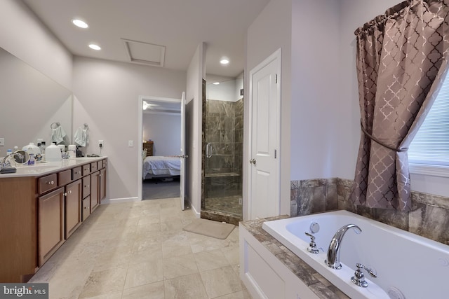 36 Elm Ct, Lancaster, PA 17603 - full bathroom featuring a bath, a shower stall, double vanity, connected bathroom, and recessed lighting