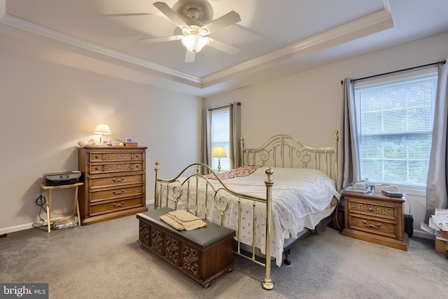 36 Elm Ct, Lancaster, PA 17603 - carpeted bedroom with crown molding, a tray ceiling, and ceiling fan