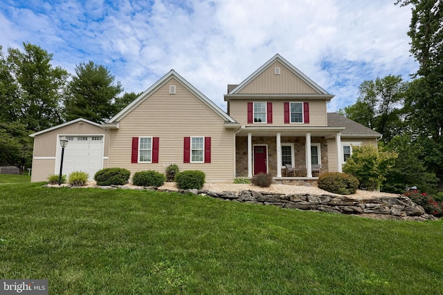 36 Elm Ct, Lancaster, PA 17603 - view of front of house featuring a porch, a front lawn, and stone siding