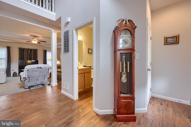 36 Elm Ct, Lancaster, PA 17603 - entryway featuring decorative columns, wood finished floors, and a ceiling fan
