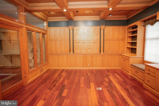 5 Hidden Hollow Dr, Hamilton, NJ 08620 - unfurnished room with ornamental molding, coffered ceiling, wood finished floors, beamed ceiling, and recessed lighting
