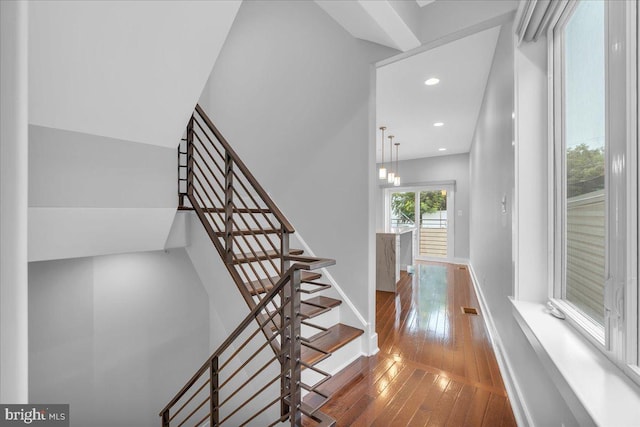 144 Levering St, Philadelphia, PA 19127 - staircase featuring hardwood / wood-style floors and recessed lighting