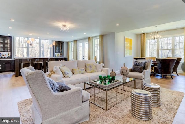 Lot1 Nathan Hale, Berwyn, PA 19312 - living area featuring a chandelier, recessed lighting, light wood-style flooring, and bar area