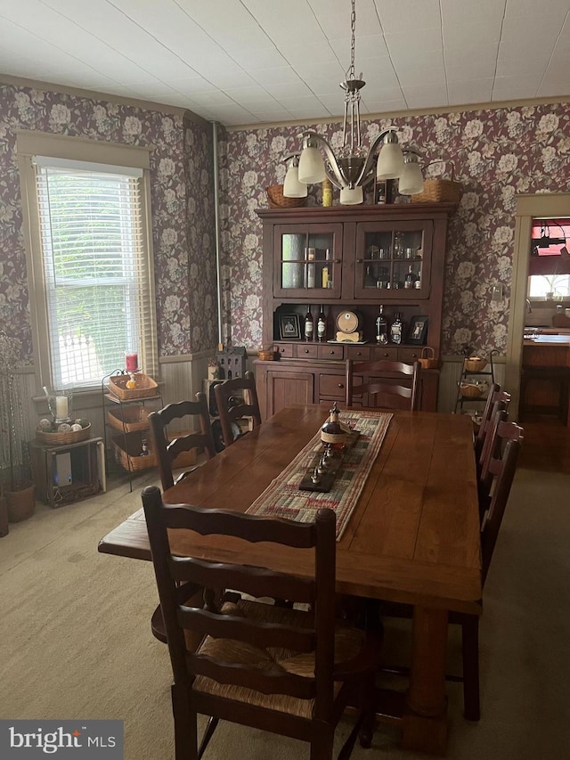 1034 Hamilton Blvd, Hagerstown, MD 21742 - dining room featuring wallpapered walls, a chandelier, and carpet floors