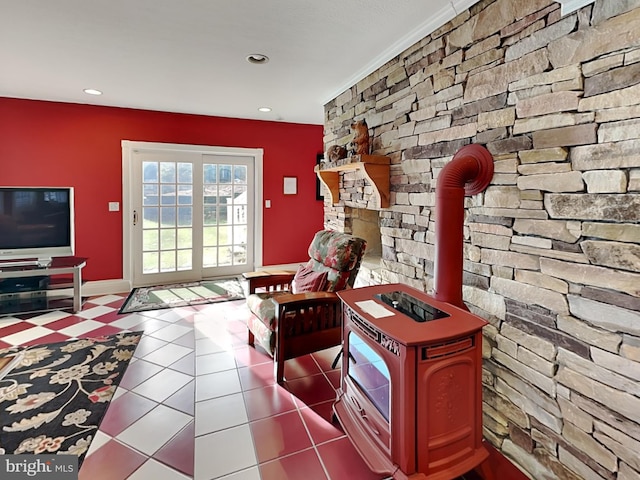 3067 Shingle Camp Rd, Mc Henry, MD 21541 - living room featuring a wood stove and recessed lighting