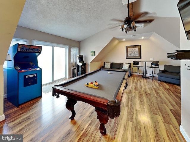 3067 Shingle Camp Rd, Mc Henry, MD 21541 - game room with wood finished floors, billiards table, a ceiling fan, and a textured ceiling