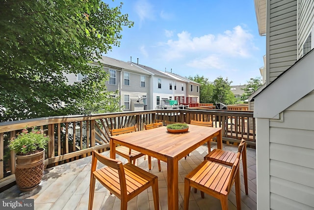 6949 Banchory Ct, Alexandria, VA 22315 - wooden deck featuring a residential view and outdoor dining space