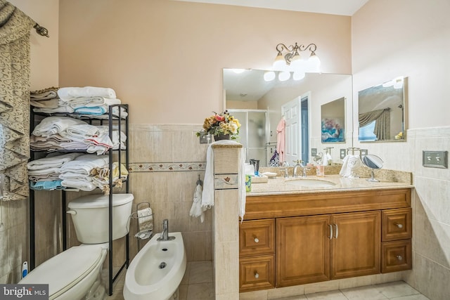 15 Kresson Ct, Berlin, NJ 08009 - full bath featuring tile walls, vanity, a shower stall, a bidet, and a wainscoted wall