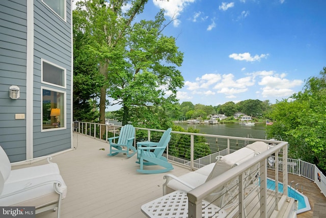 734 Oak Grove Cir, Severna Park, MD 21146 - wooden terrace with a water view and view of wooded area