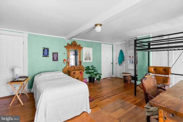 13321 Travilah Rd, Potomac, MD 20854 - bedroom with beamed ceiling and wood finished floors