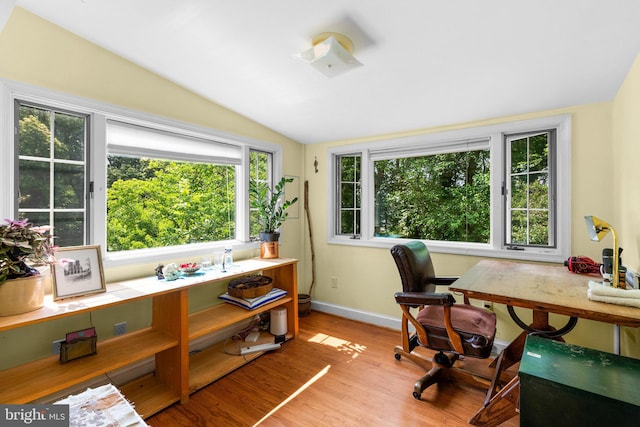 13321 Travilah Rd, Potomac, MD 20854 - home office with vaulted ceiling and light wood-type flooring