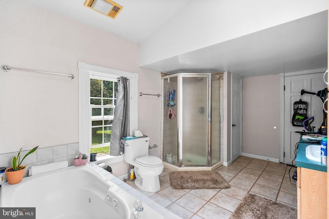 13321 Travilah Rd, Potomac, MD 20854 - full bath featuring a shower stall, a whirlpool tub, lofted ceiling, tile patterned floors, and vanity