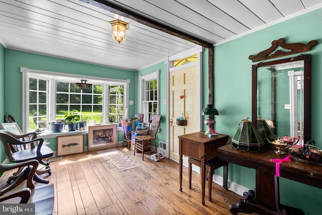 13321 Travilah Rd, Potomac, MD 20854 - sunroom / solarium with hardwood / wood-style flooring, crown molding, and wooden ceiling