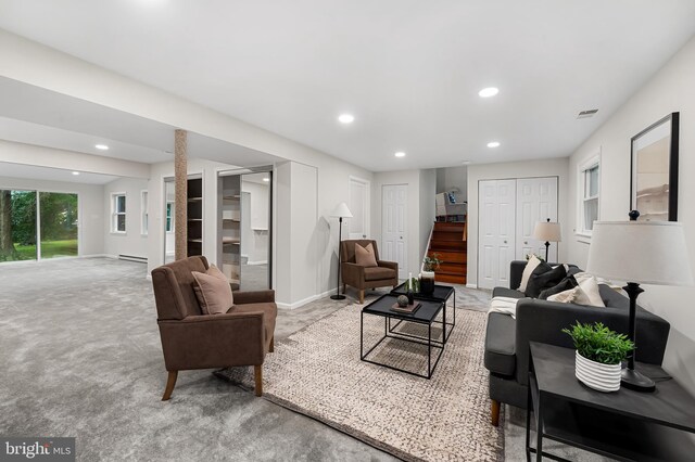 5315 Debbie Ct, Ellicott City, MD 21043 - carpeted living area featuring recessed lighting and baseboard heating