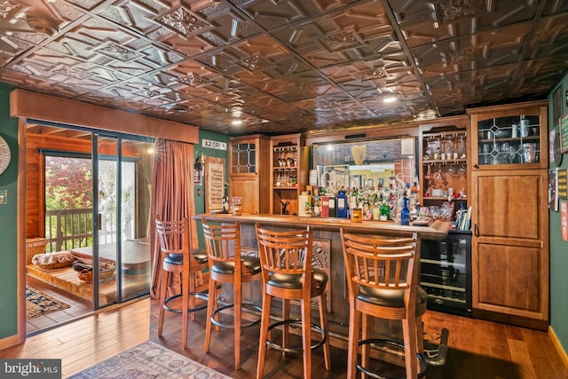 16 Golfview Ln, Reading, PA 19606 - indoor dry bar with an ornate ceiling, wine cooler, and hardwood / wood-style floors