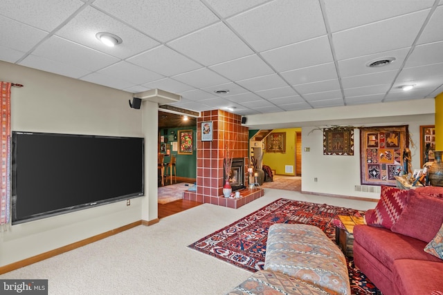 16 Golfview Ln, Reading, PA 19606 - living room featuring carpet flooring and a paneled ceiling