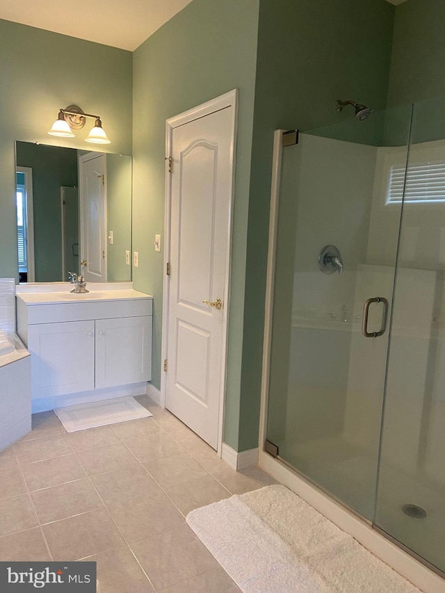 147 Saddletop Dr Unit 381, Taneytown, MD 21787 - bathroom featuring a stall shower, vanity, and tile patterned flooring