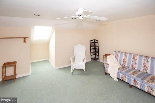 3920 Seneca Ct, Skippack, PA 19474 - living area featuring a skylight, carpet, a ceiling fan, and lofted ceiling