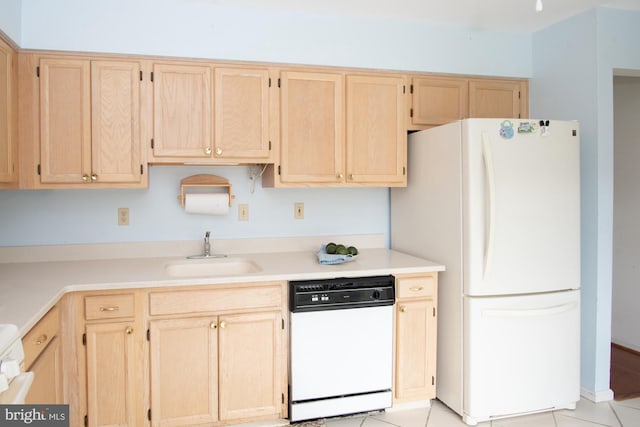3920 Seneca Ct, Skippack, PA 19474 - kitchen featuring white appliances, light brown cabinetry, light countertops, and light tile patterned floors