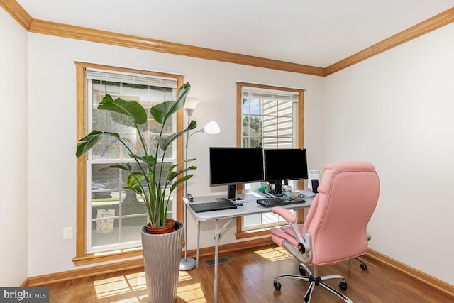 6 Oxen Ct, Stafford, VA 22554 - office area featuring ornamental molding and wood finished floors