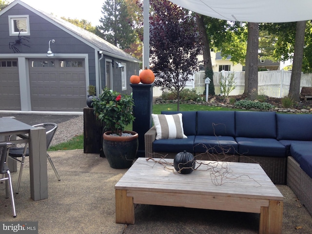 1147 Jericho Rd, Abington, PA 19001 - view of patio / terrace with an outdoor hangout area, an outdoor structure, and a garage