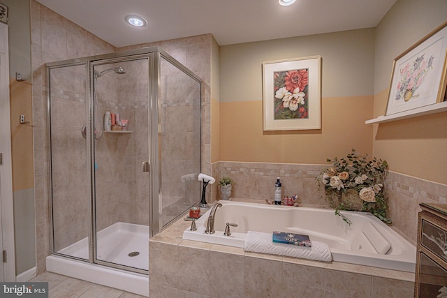 4549 Woodbrush Way, Allentown, PA 18104 - bathroom featuring a garden tub, a shower stall, and tile patterned floors