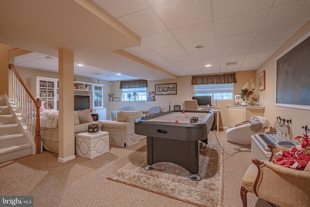 4549 Woodbrush Way, Allentown, PA 18104 - rec room featuring carpet floors, a drop ceiling, and recessed lighting