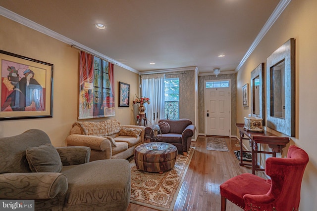 4549 Woodbrush Way, Allentown, PA 18104 - living area with crown molding, wood-type flooring, and recessed lighting