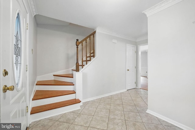 4009 Gypsum Hill Rd, Haymarket, VA 20169 - entryway featuring stairway, ornamental molding, and tile patterned floors
